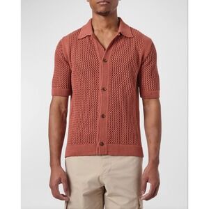 TEDDY VONRANSON Men's Open Knit Camp Shirt In Dusty Clay Size M